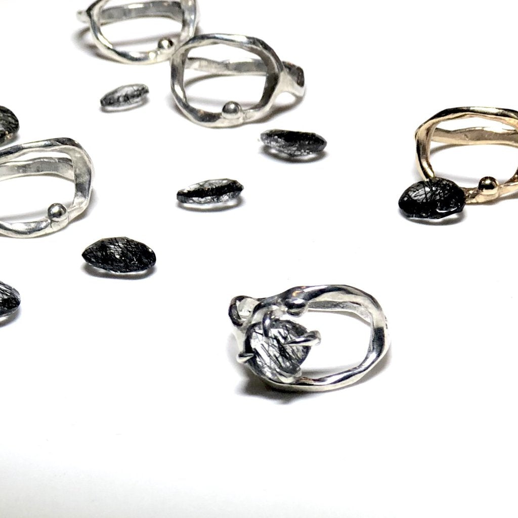 black tourmilated quartz ring