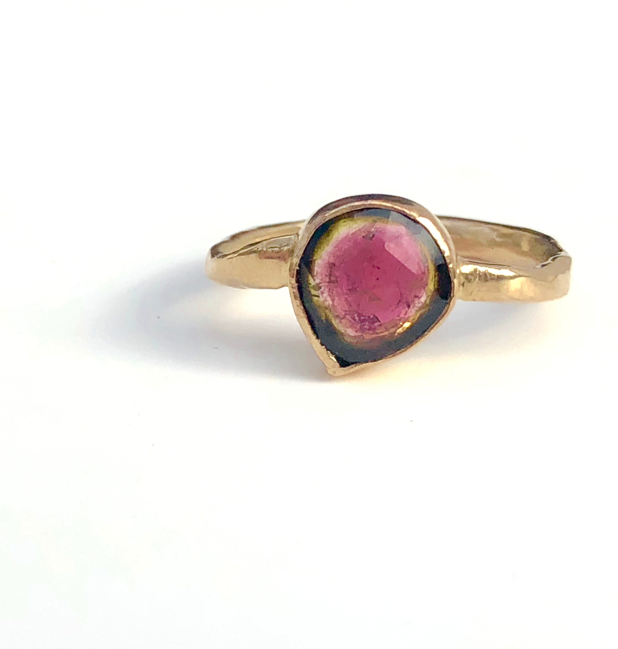 Watermelon Tourmaline gold ring