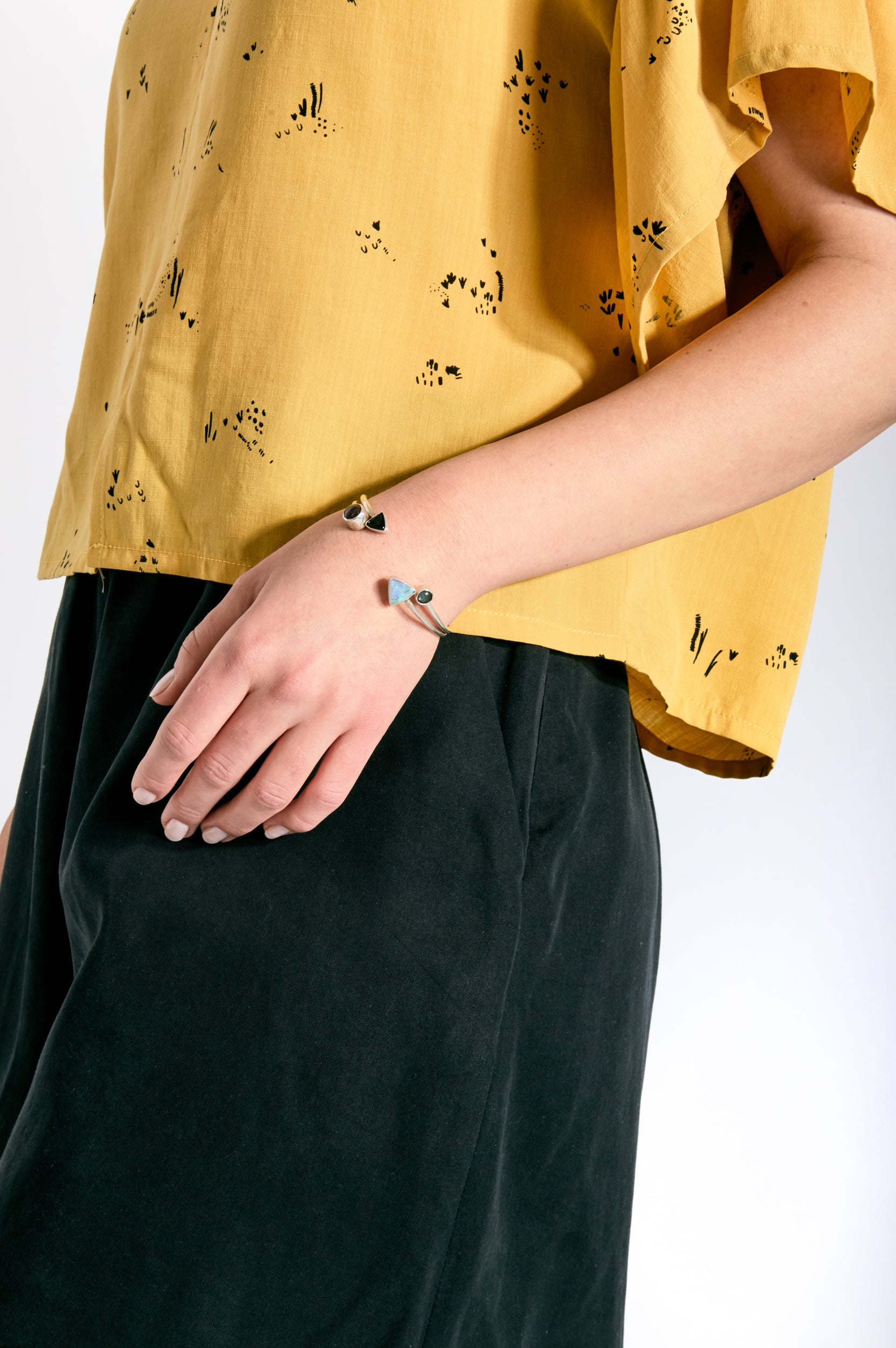 black spinal and labradorite cuff by Lady J Jewelry