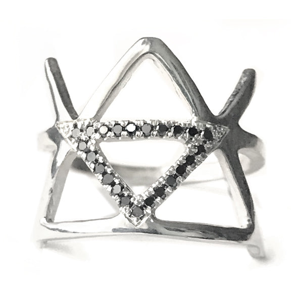Alchemy Ring Fire Symbol with black diamonds