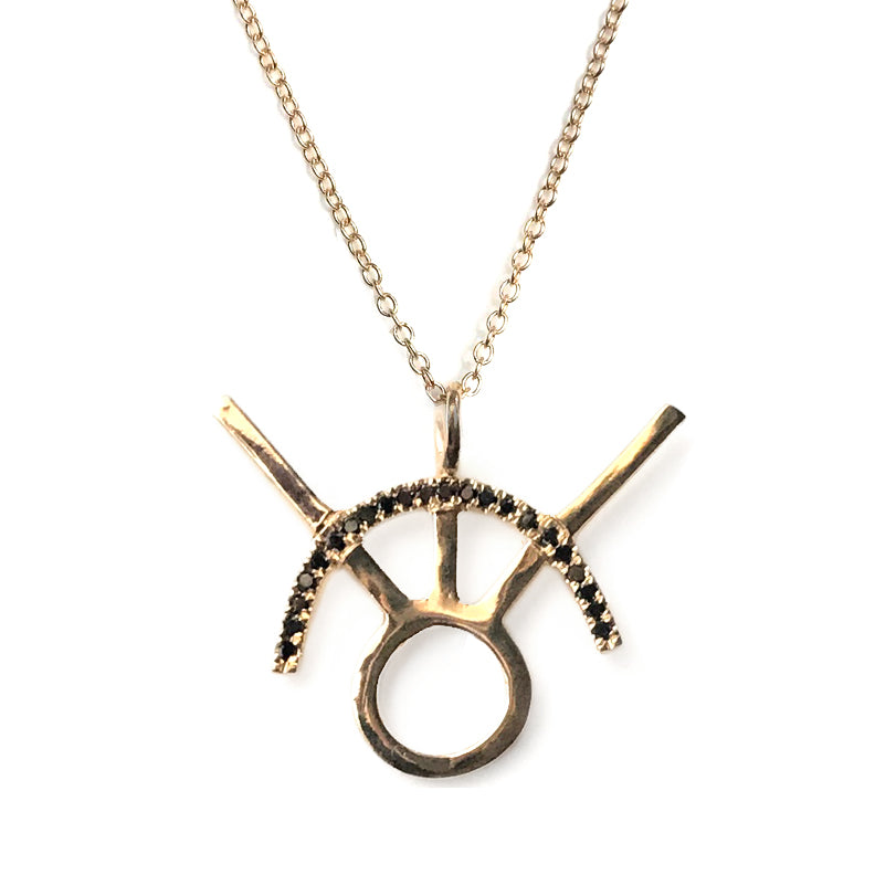 Alchemy Air Symbol in 14K gold with black diamonds