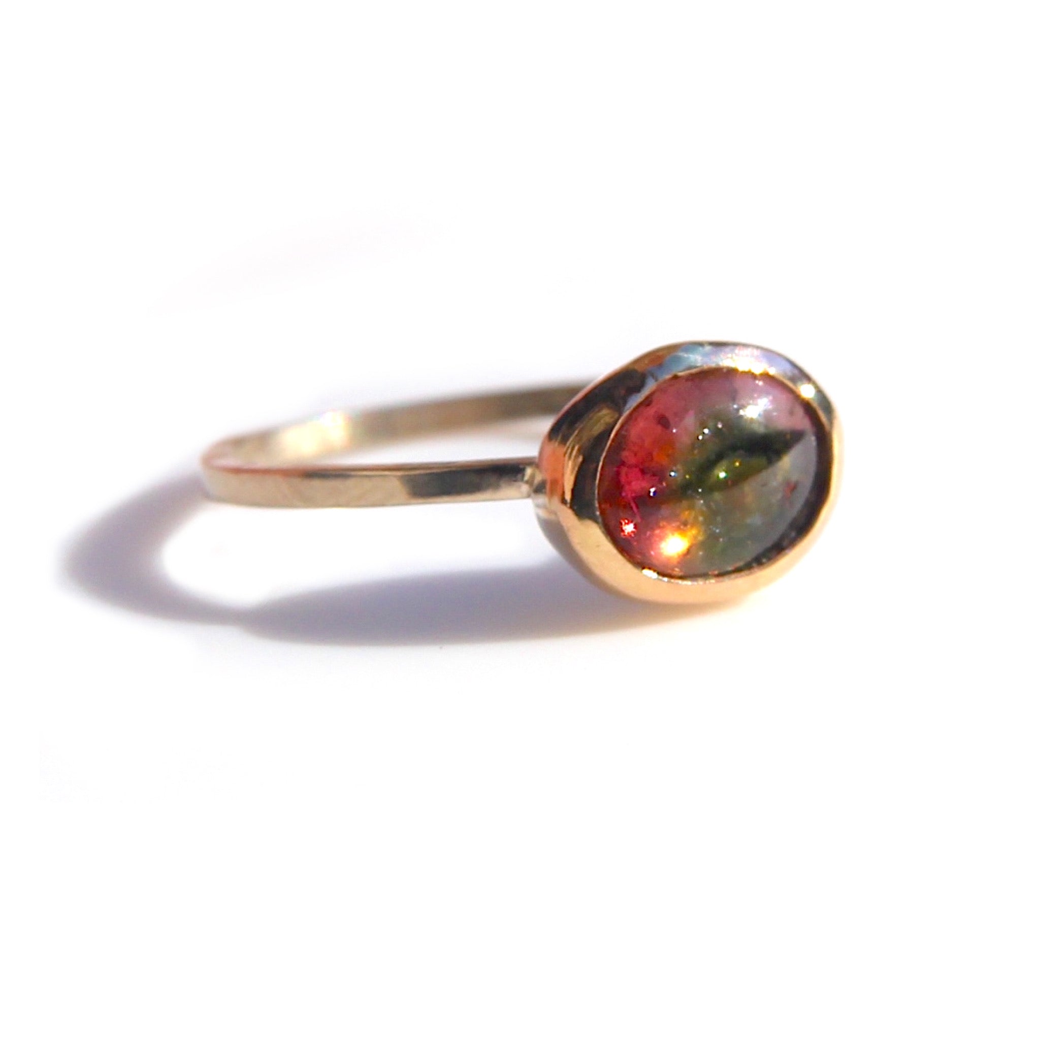 Watermelon tourmaline ring in gold