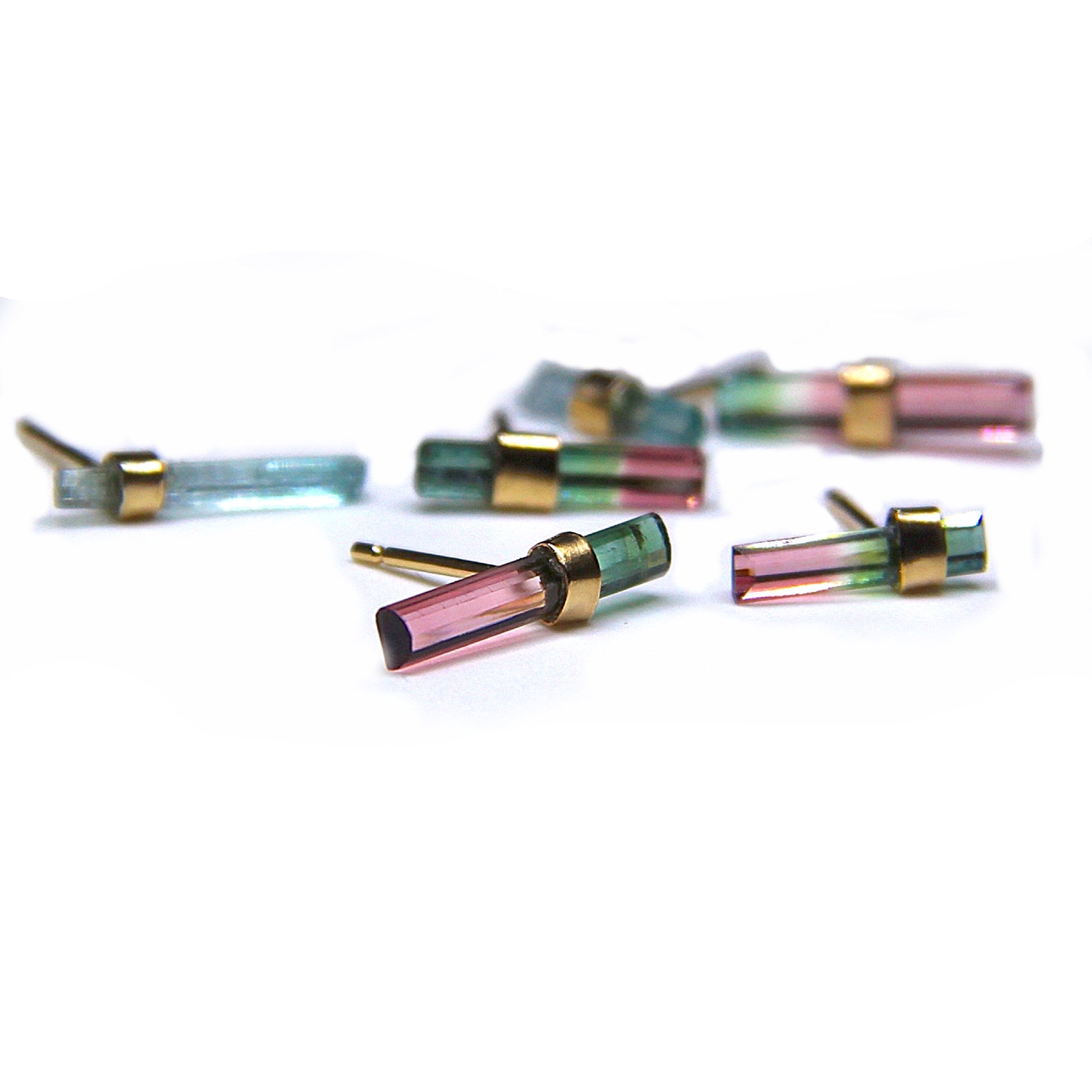Matchstick watermelon tourmaline stud earrings