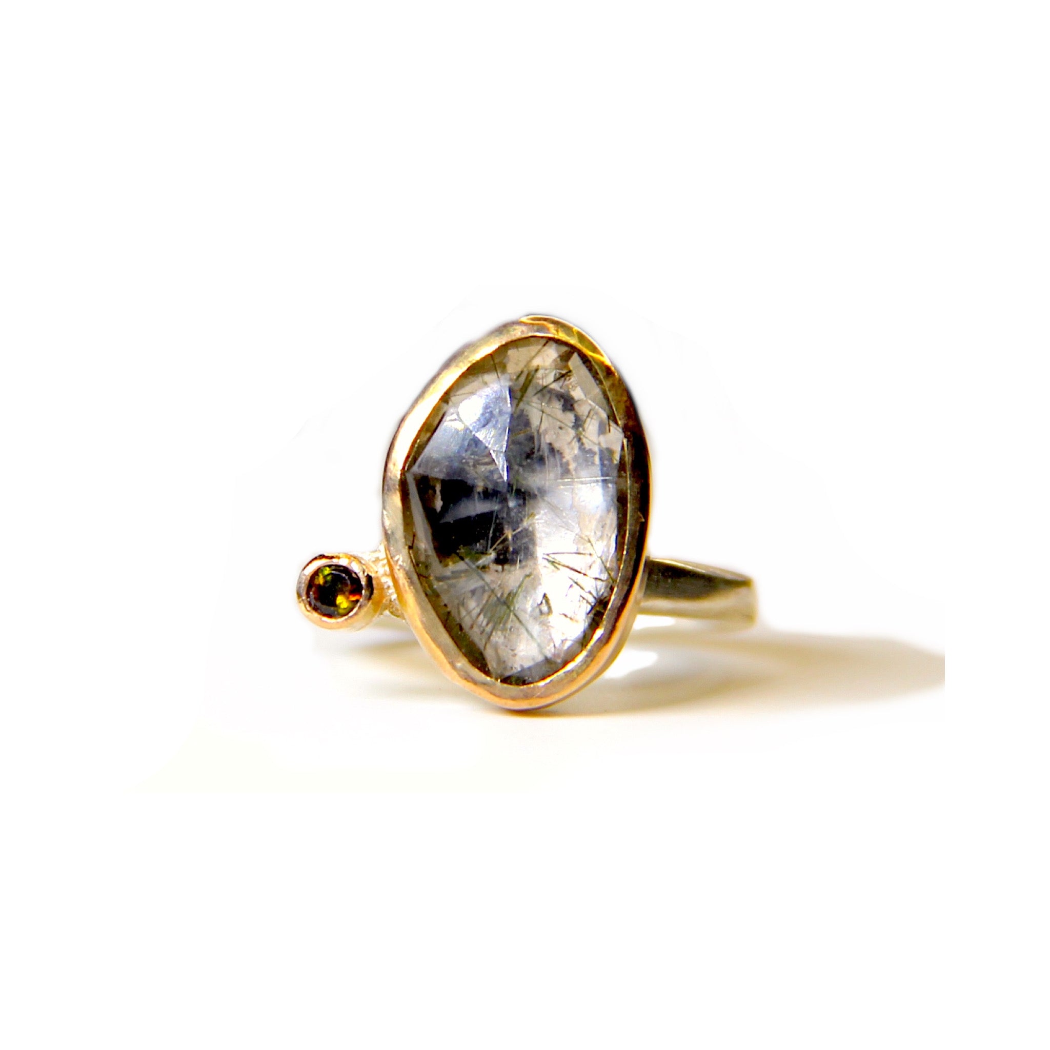 Rutilated Quartz with Tourmaline Ring