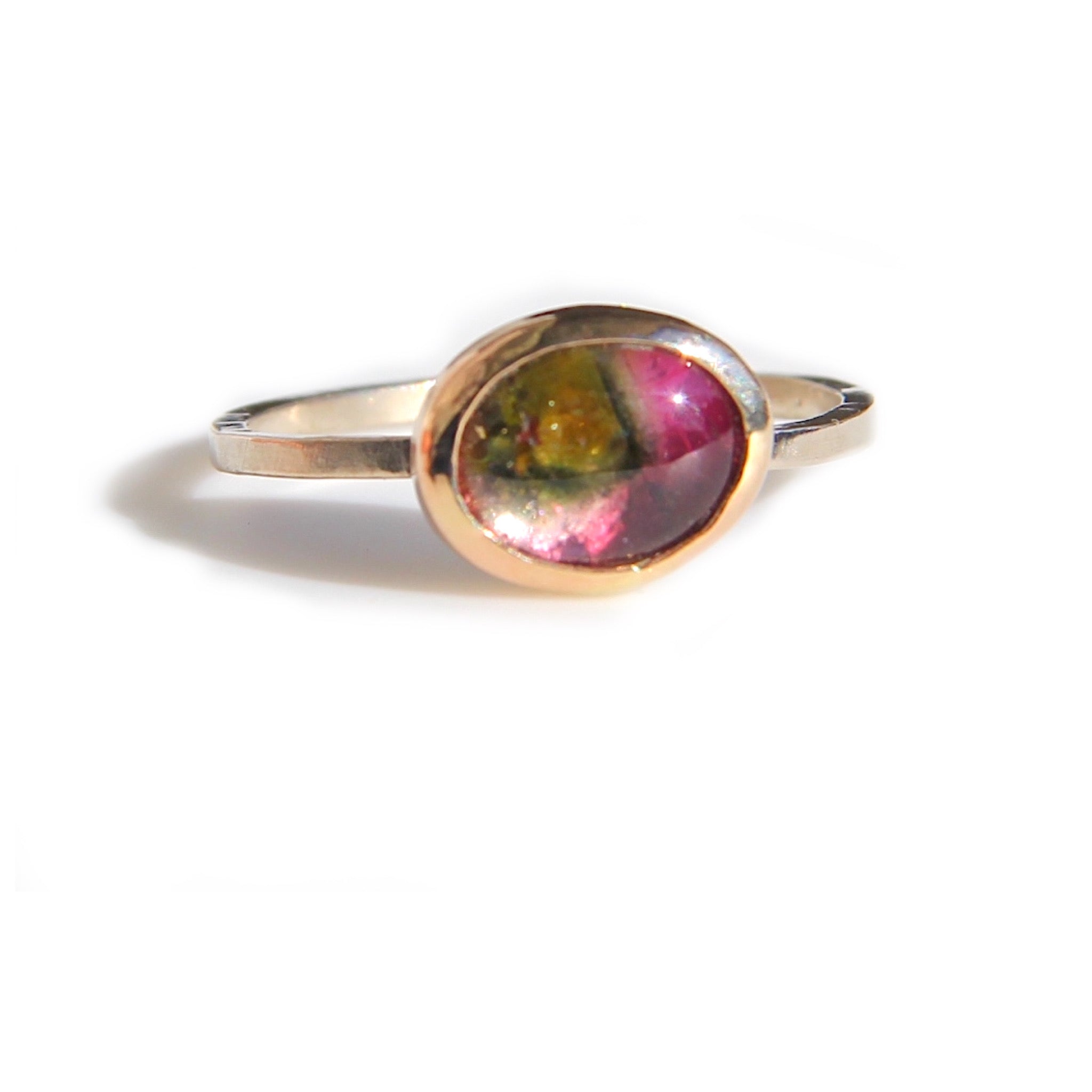 Watermelon tourmaline ring in gold