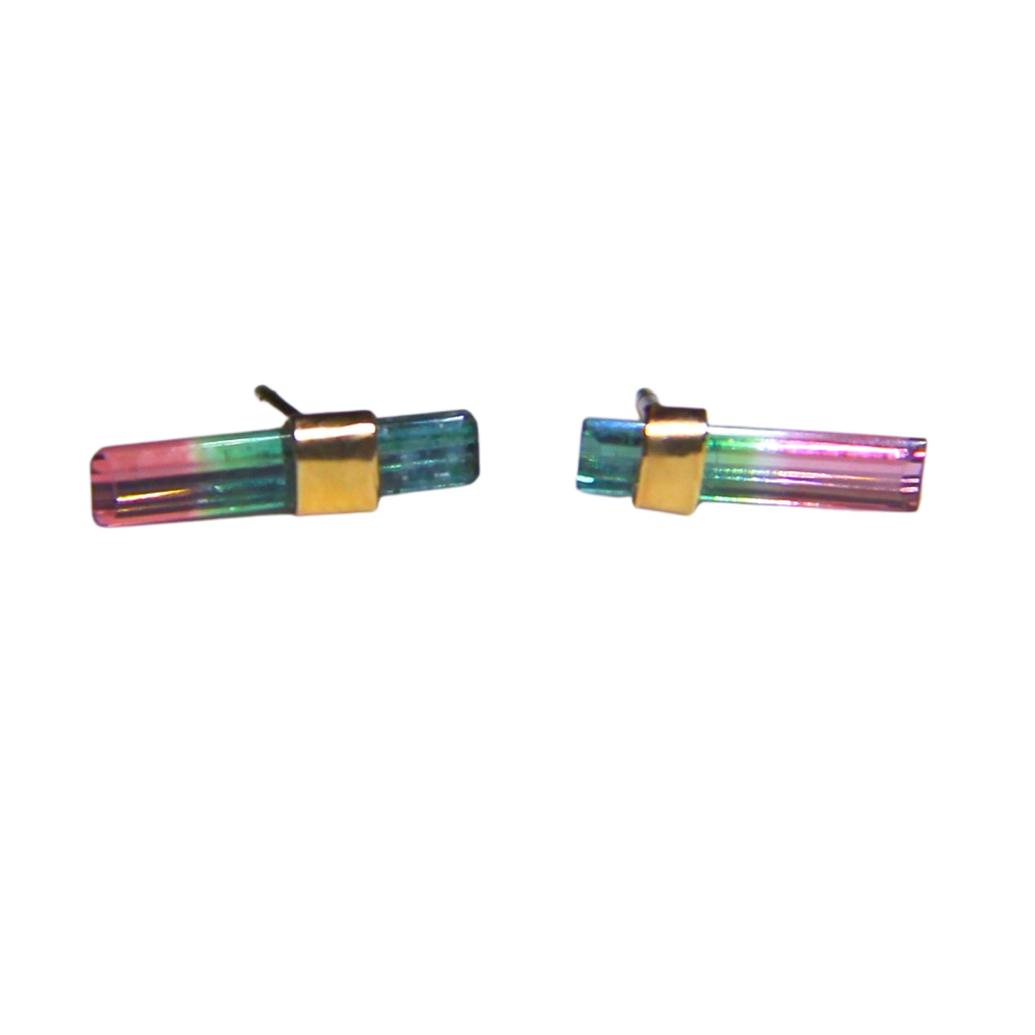 Matchstick watermelon tourmaline stud earrings
