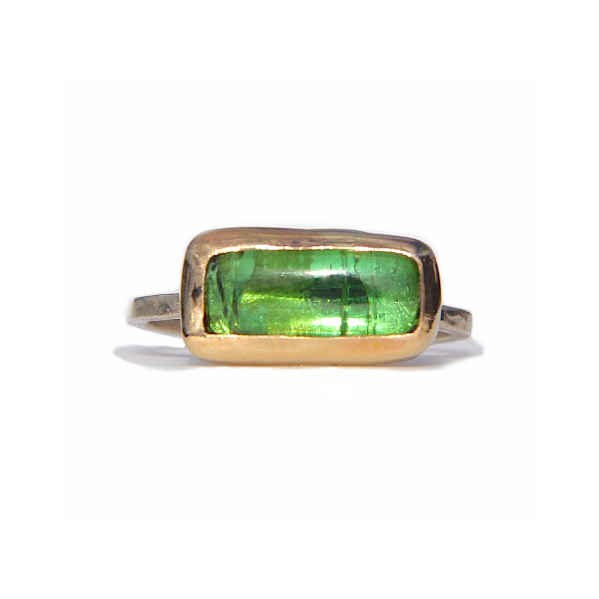 Green Tourmaline Bar gold  Ring