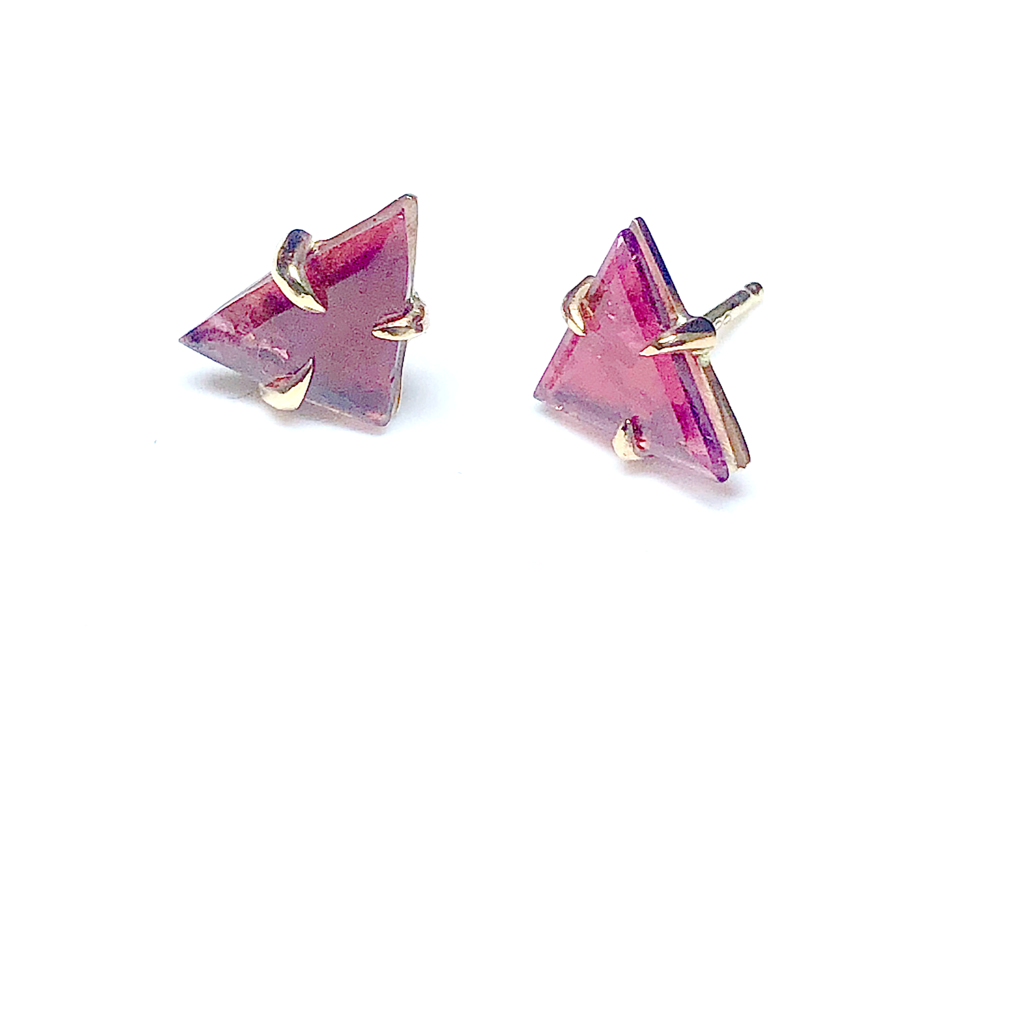 Triangle pink tourmaline stud earrings