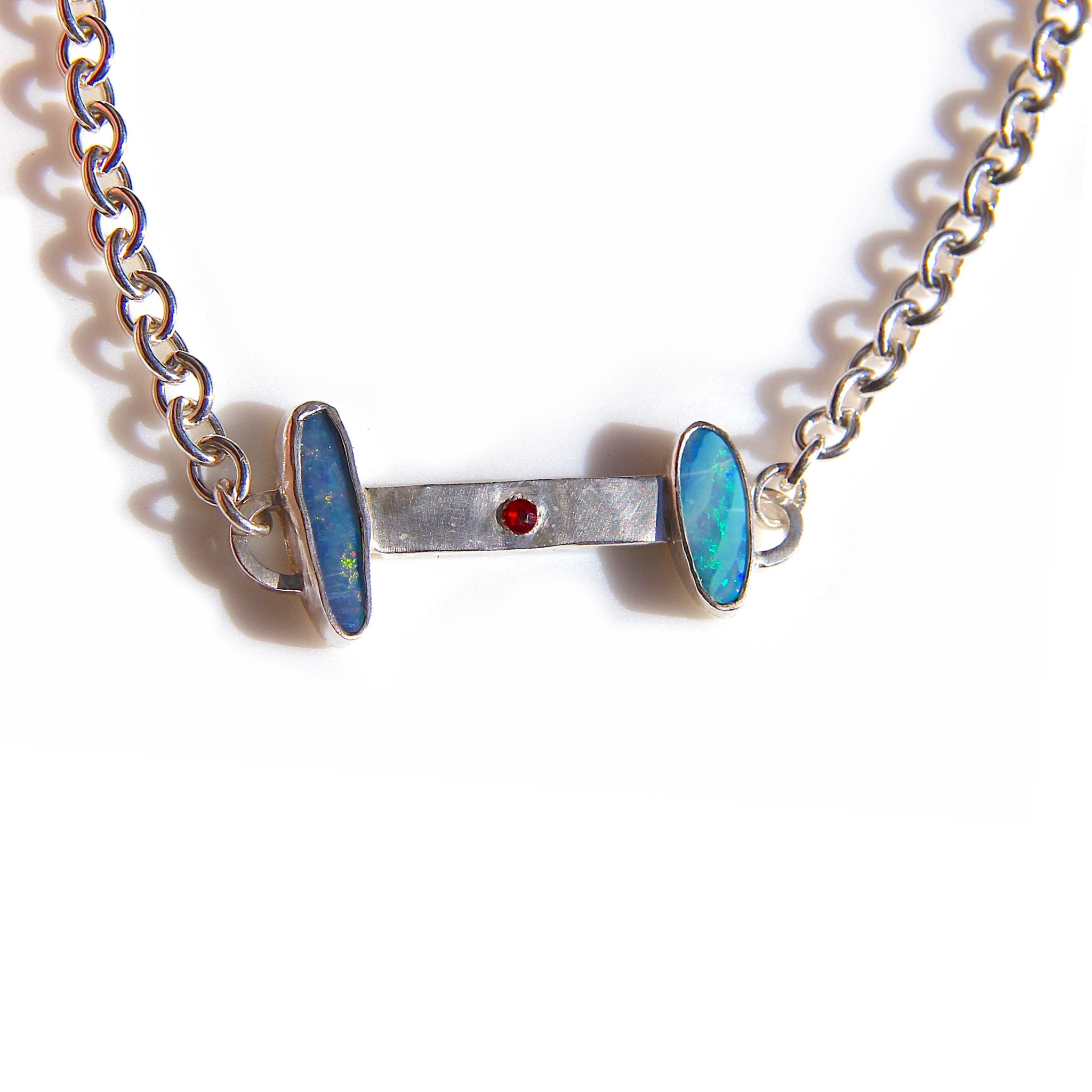 Double Opal Barbell Style necklace