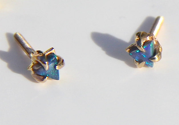 The Tinniest Triangle Opal Studs with screw backs
